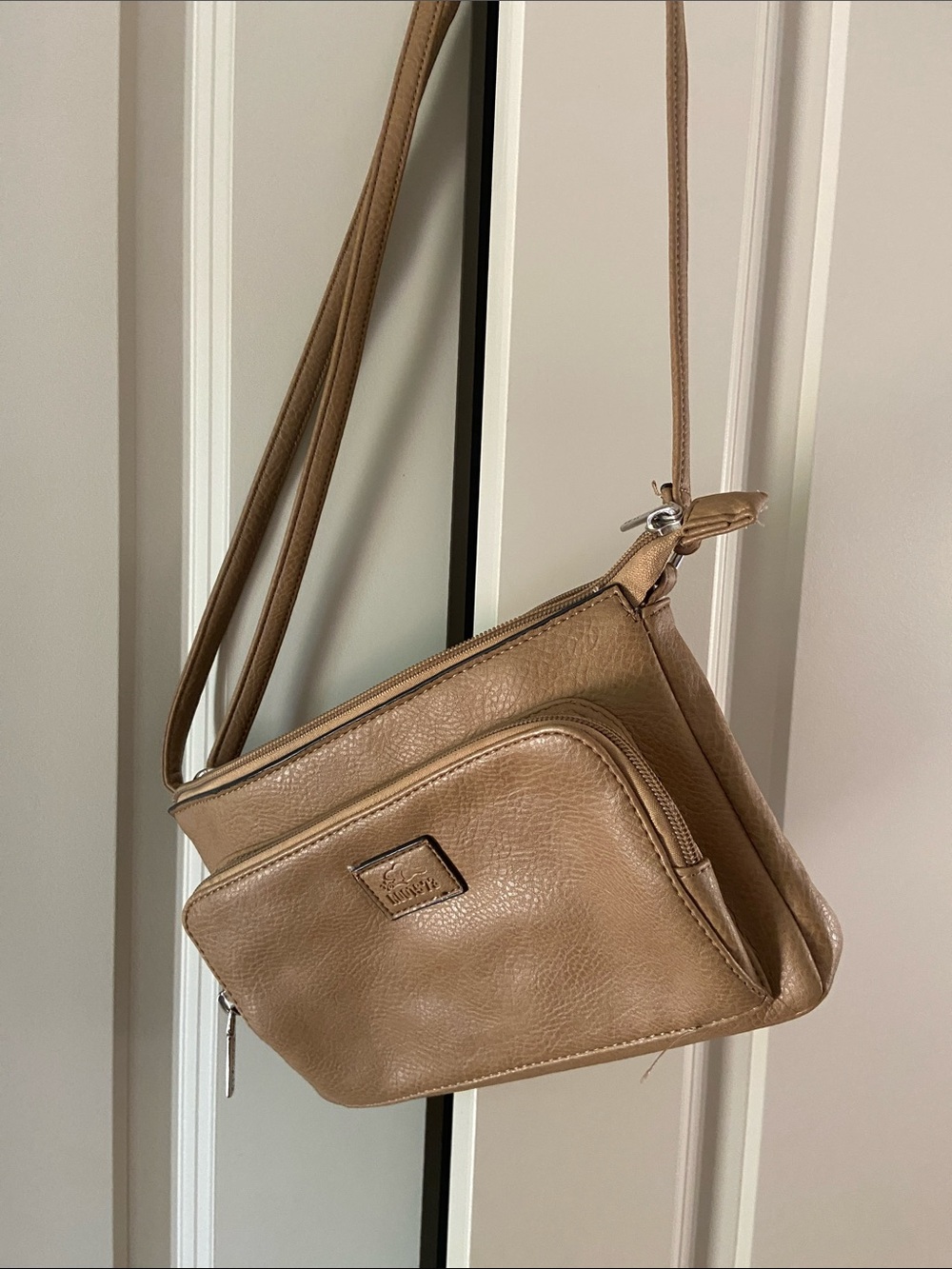Roots Tan Pebbled Leather Crossbody Bag